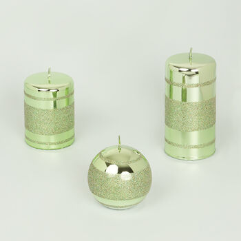 G Decor Green Glass Effect Striped Glitter Candles, 2 of 6