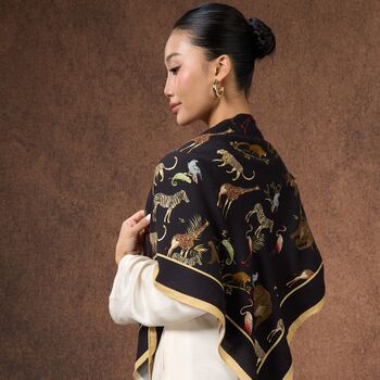 Noir Safari Wool Silk Scarf In Gift Box, 5 of 5