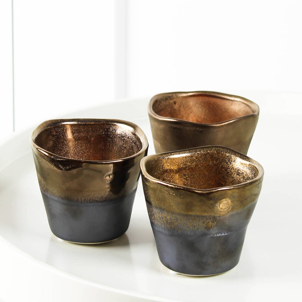 set of three metallic t light holders by marquis & dawe