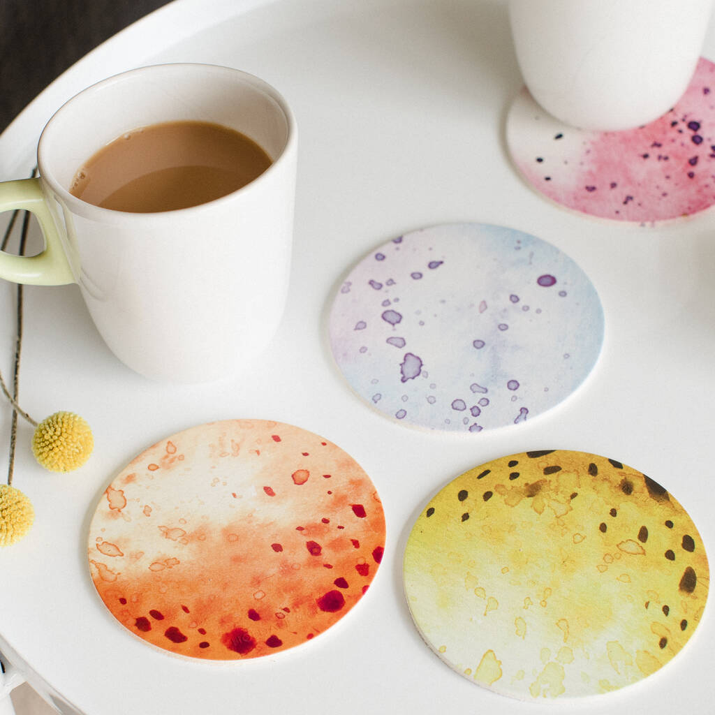 Set Of Four Leather Coasters With Watercolour Design, 1 of 5