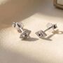 Dainty Evil Eye Silver Minimalist Stud Earrings, thumbnail 1 of 4