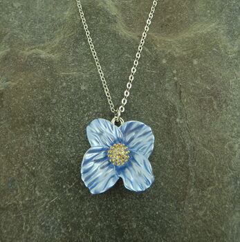 Poppy Blue Flower Pendant Necklace, 2 of 5
