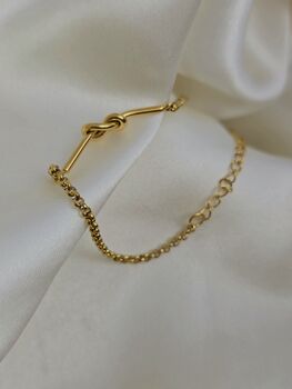 18k Gold Knot Bracelet With Adjustable Dainty Belcher Chain Or Rolo Chain Waterproof Stainless Steel, Valentine’s Gift For Her, 3 of 6