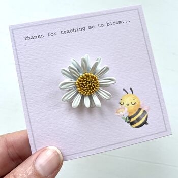 Teacher Thank You Gift Daisy Brooch On Bespoke Card, 3 of 12