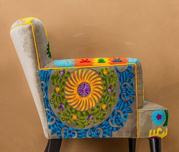Multicolour Embroidered Velvet Armchair, 7 of 8