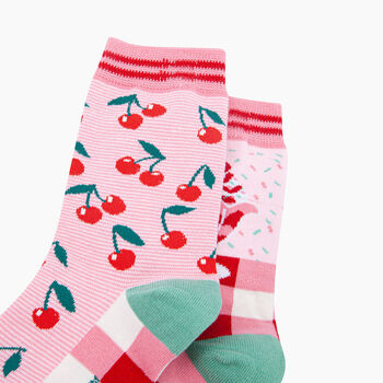 Cherry Ice Cream Sundae Combed Cotton Odd Socks In Pink, 2 of 4