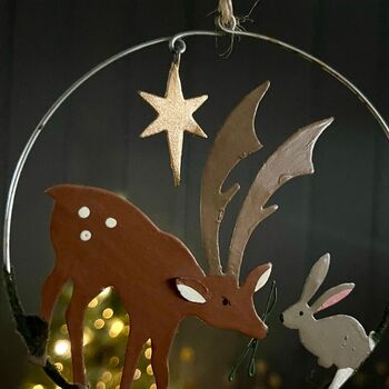Deer And Hare In Ring Hanging Christmas Decoration, 2 of 2