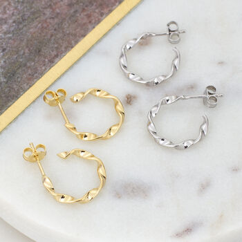18ct Gold Plated Or Silver Twisted Mini Hoop Earrings, 2 of 6