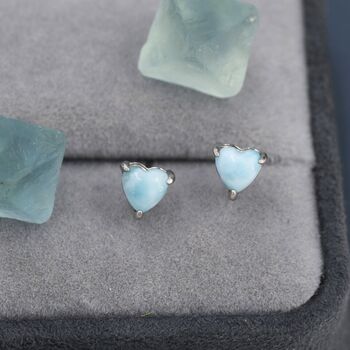 Genuine Larimar Stone Heart Stud Earrings, 5 of 11
