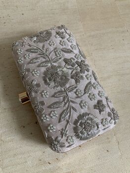 Pale Pink Floral Embroidered Clutch Bag, 3 of 10