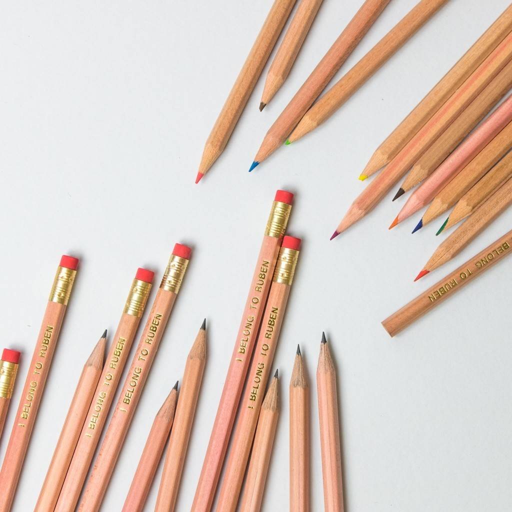 24 personalised natural wood pencil set by able labels