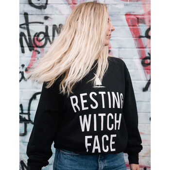 Resting Witch Face Women’s Halloween Slogan Sweatshirt, 2 of 4