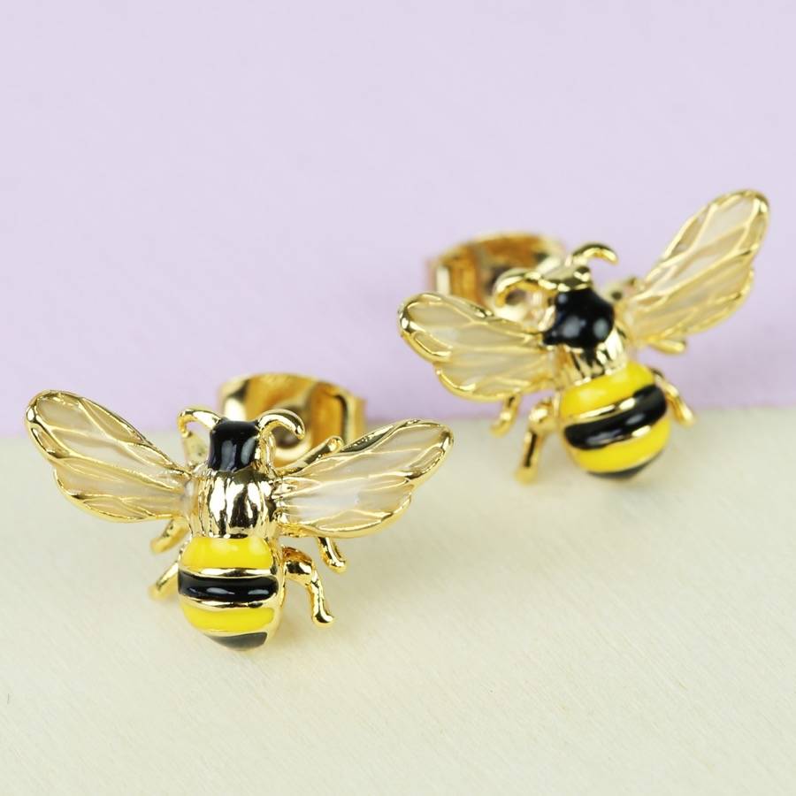 enamel bumblebee stud earrings by lisa angel | notonthehighstreet.com