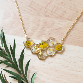 Gold Stainless Steel Honeycomb Bee Necklace, 2 of 7