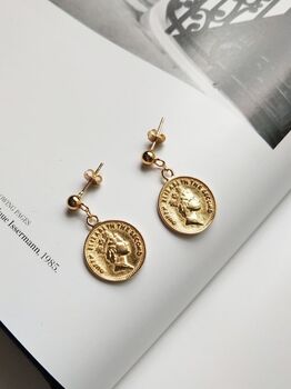 18 K Gold Plated Silver Coin Stud Earrings, 5 of 5