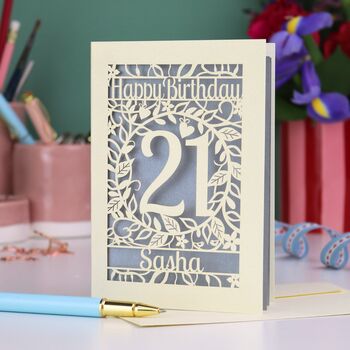 Personalised 21st Birthday Card Papercut Flower Design, 4 of 6