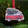 Vw Campervan With Christmas Tree Decoration, thumbnail 1 of 5