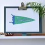 Happiest Outdoors Green Pennant A4 Riso Print, thumbnail 1 of 2