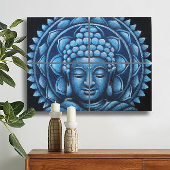Set Of Four Blue Buddha Mandala Brocade Detail 30x40cm, 4 of 4