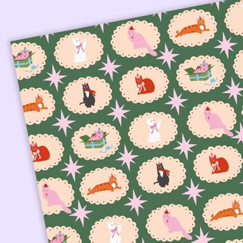 5x, 10x Christmas Cats Wrapping Paper Sheets | Holiday Wrap, 3 of 4