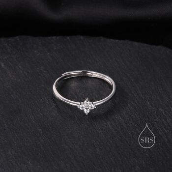 Hydrangea Cz Flower Minimalist Ring In Sterling Silver, 4 of 11