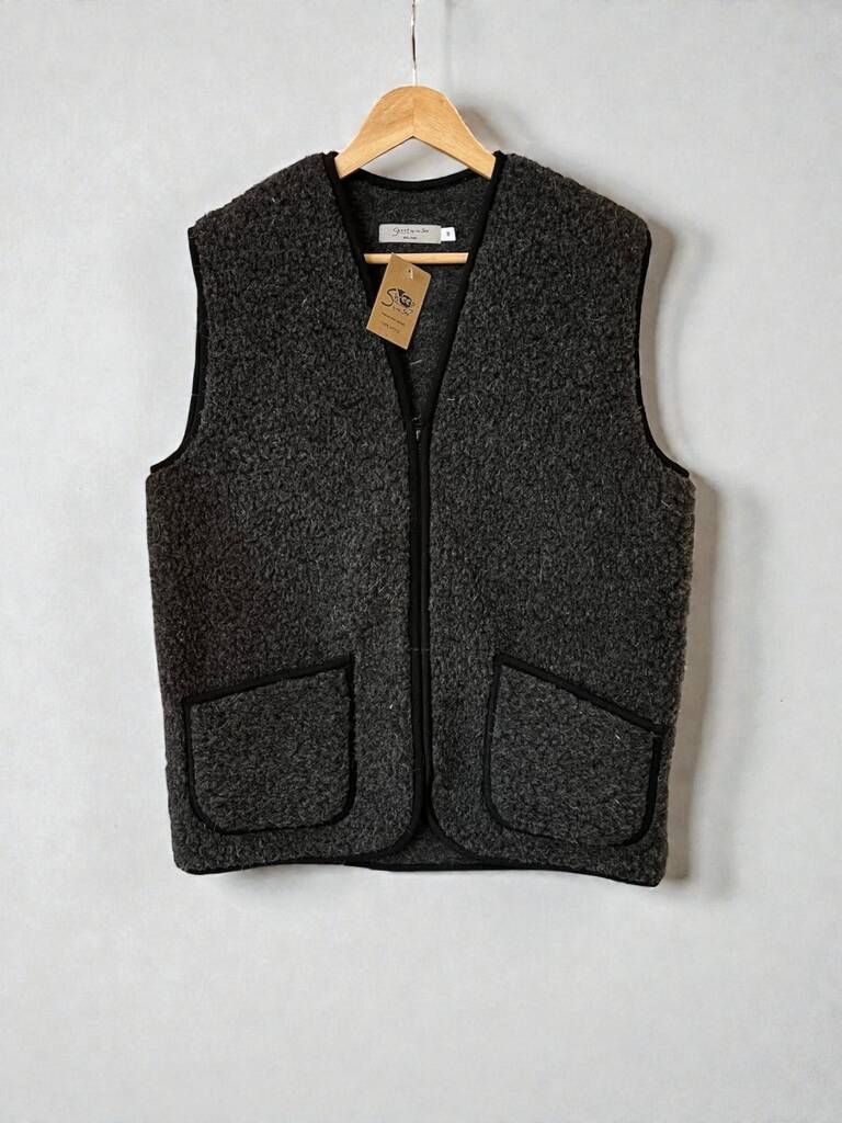 Charcoal Grey 100% Wool Gilet, 1 of 2