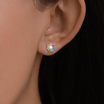 Sterling Silver Rainbow Flower 16 G Flat Back Earrings Internally Threaded, 7 of 11