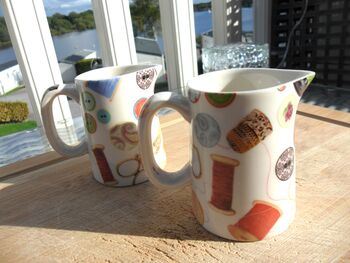 Set Of Two Mini Cream Jugs In Sewing Room Design, 6 of 12