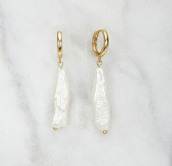 Silver Baroque Pearl Shard Hoop Earrings, 3 of 8
