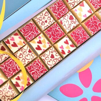 Mosaic Box Of White Chocolates With Roses And Hearts, 3 of 8