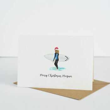 Personalised Surfer Girl Christmas Card, 2 of 4