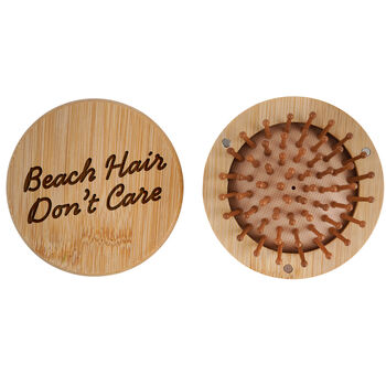 Bon Voyage 'Beach Hair…' Travel Mirror Hairbrush | Gift Bag | Holiday Accessory | Wooden Brush, 3 of 4
