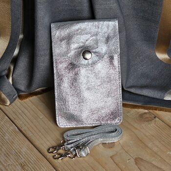 Metallic Leather Cross Body Phone Bag In Silver, 2 of 3