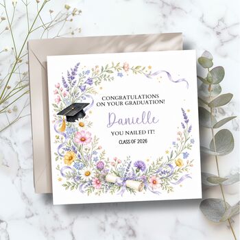 Graduation Floral Card, Graduation Hats Card For Her, Daughter. Granddaughter, 2 of 3