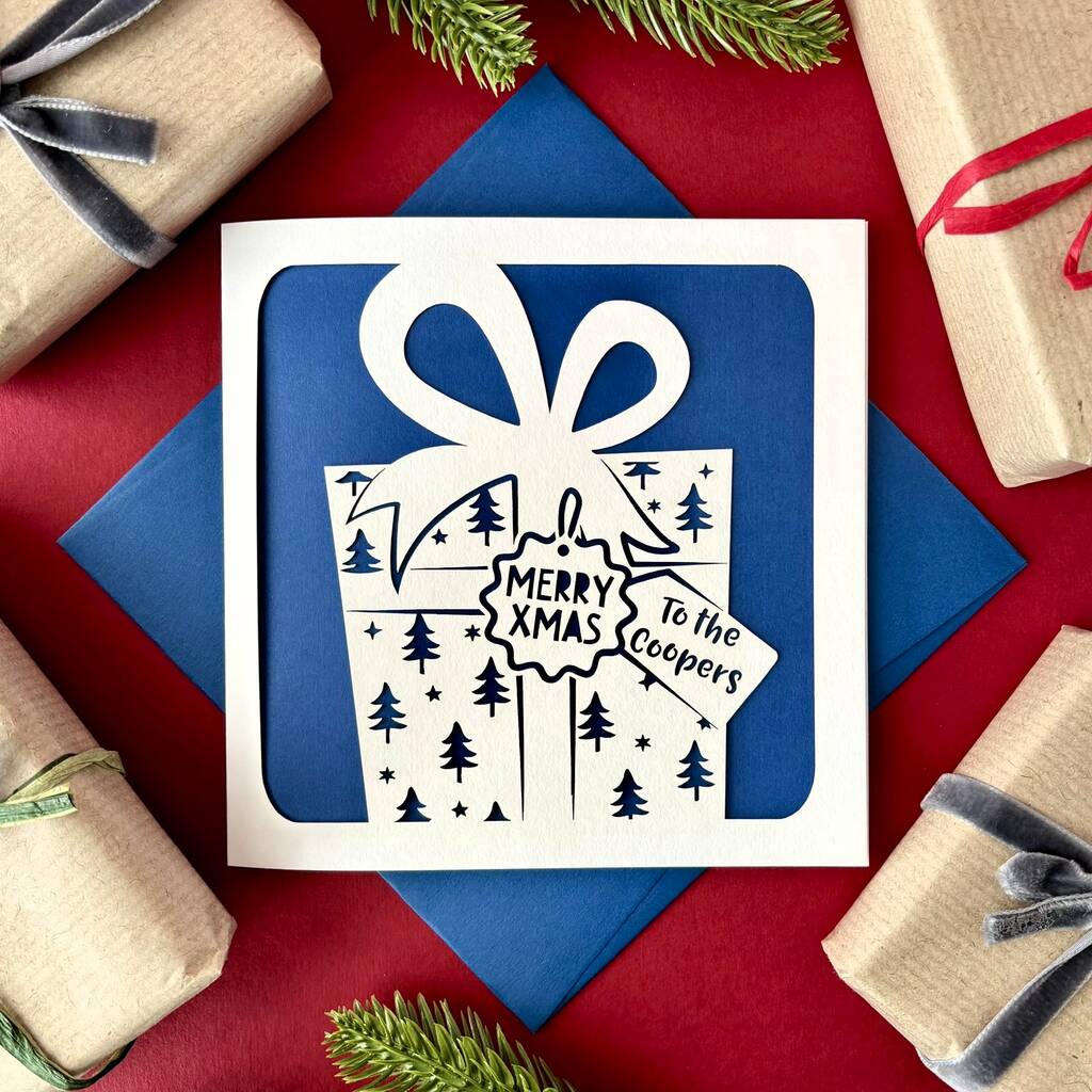 Present Papercut Personalised Christmas Card, 1 of 4