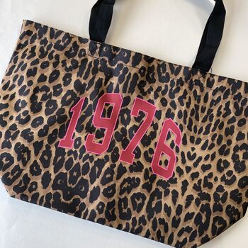 Personalised Varsity Year Leopard Print Shopping Bag, 4 of 5