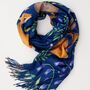 Catherine Rowe Hare And Fox Scarf With Tassels Blue, thumbnail 1 of 2