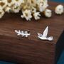 Sterling Silver Dove And Olive Branch Stud Earrings, thumbnail 1 of 10