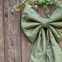 Extra Large Olive Green Christmas Bow In Natural Fabric, thumbnail 2 of 3