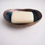 Handmade Teal Blue And Gold Oval Ceramic Soap Dish, thumbnail 2 of 9