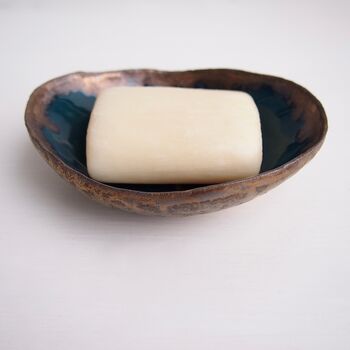 Handmade Teal Blue And Gold Oval Ceramic Soap Dish, 2 of 9