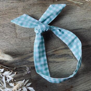 Wire Twist Headband And Scrunchie In Blue Gingham, 2 of 3