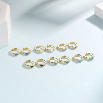 Tiny Pear Shape Cz Blue Turquoise Huggie Hoops, 3 of 10