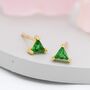 Sterling Silver Emerald Green Cz Triangle Stud Earrings, thumbnail 4 of 11