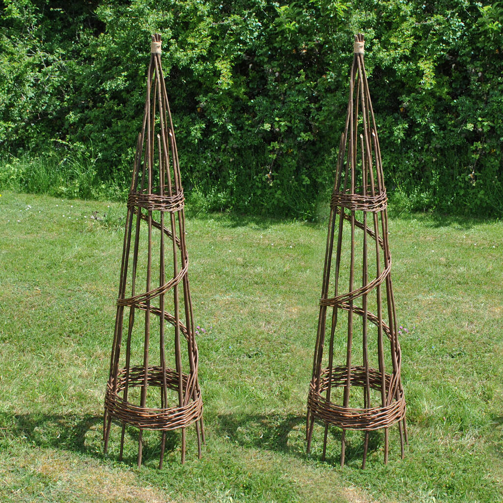 Two Handmade Spiral Willow Garden Obelisks, 1 of 4