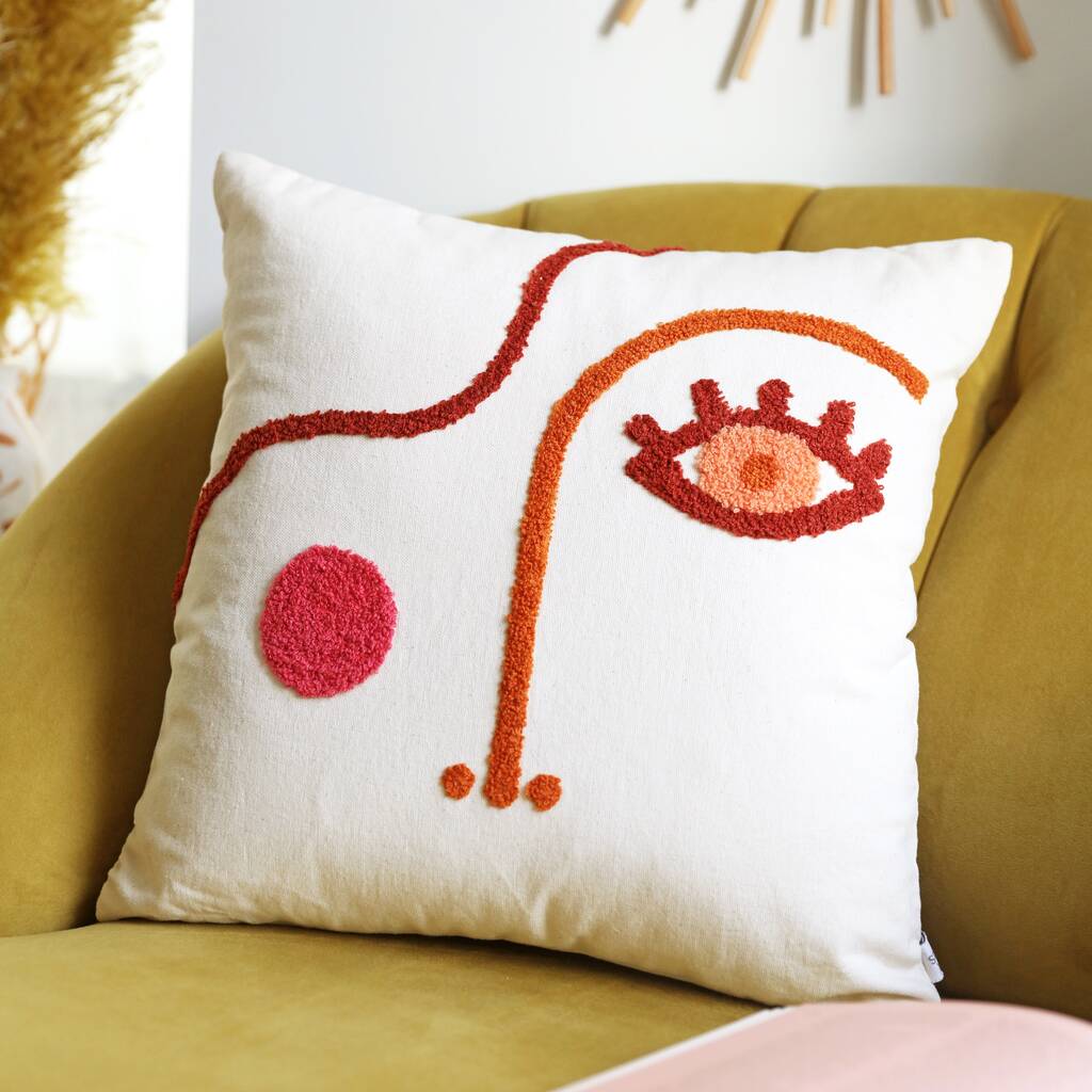 Tufted Abstract Face Cushion, 1 of 3