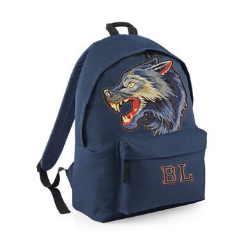 Personalised Backpack With Big Wolf Head, 6 of 9