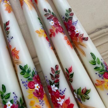 Ivory Hand Painted Autumn Bouquet Floral Candles, 4 of 4