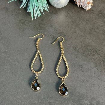 Gold Coloured Bead And Smoky Quartz Statement Earrings, 3 of 7