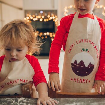 Personalised Christmas Pudding Kids Apron, 4 of 4